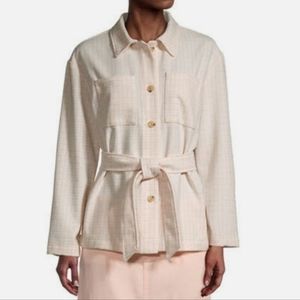 NWT Liz Claiborne Tweet Belted Jacket in White/Cream Combo Large